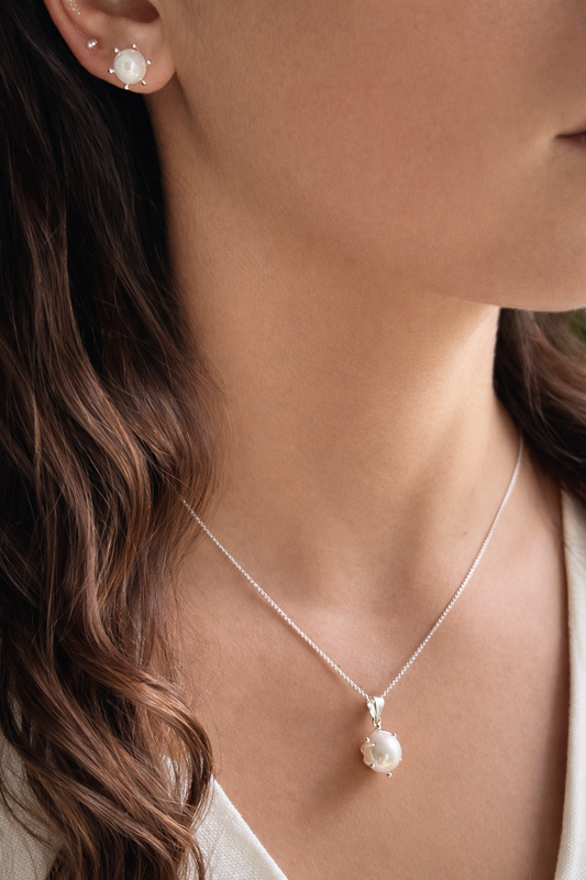 Conjunto perla pistilo plata 925