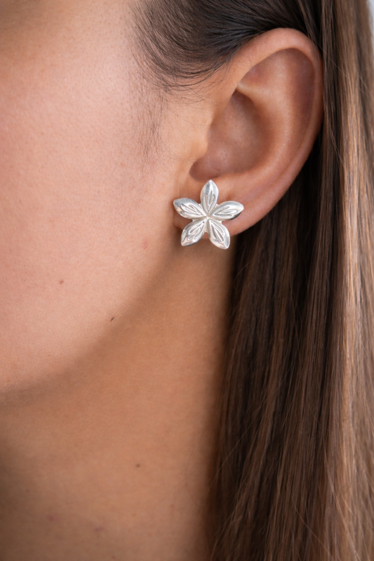 Aros flor 20 mm enchapados en plata