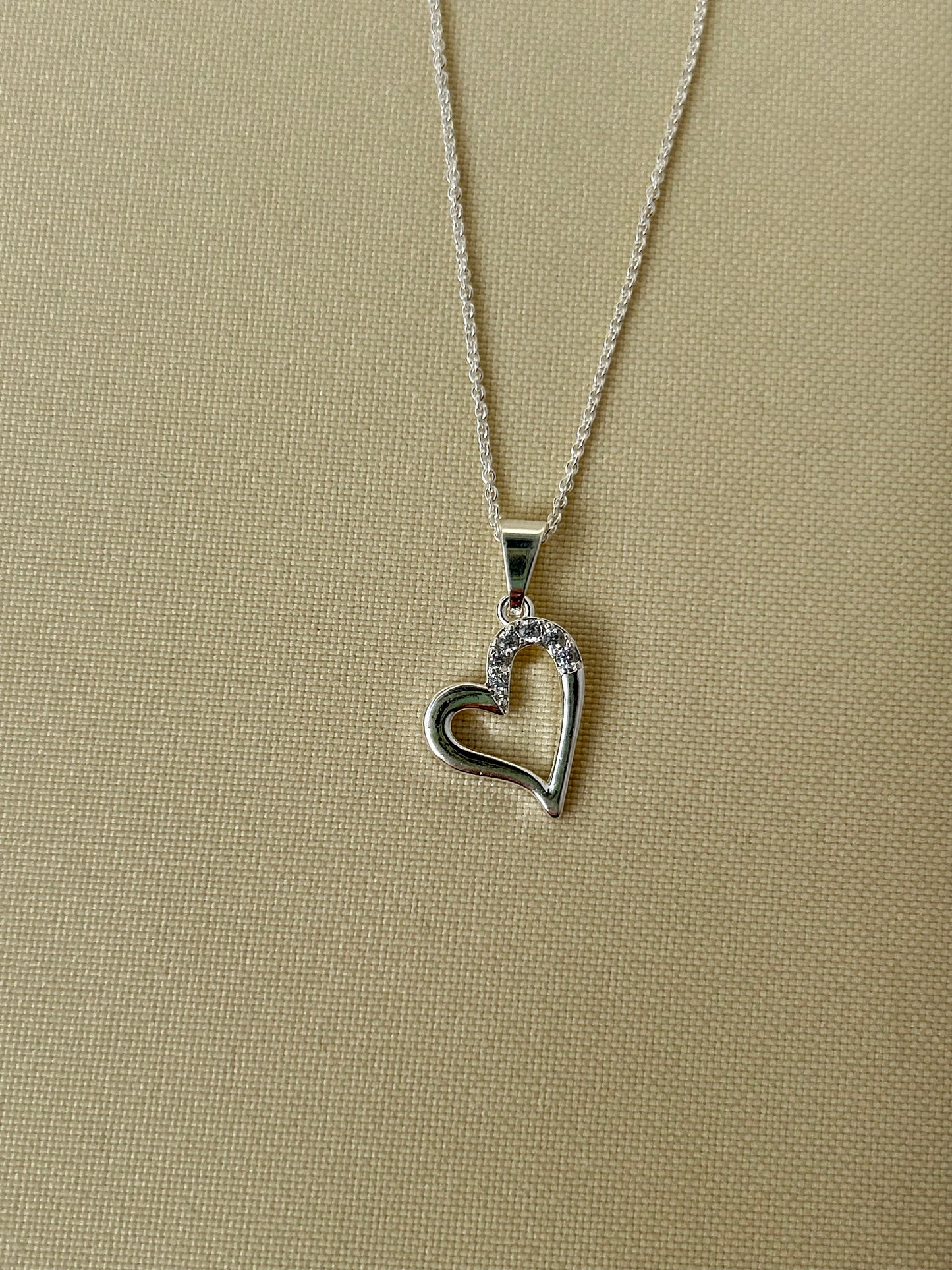 Collar corazón con brillo en plata italiana 925 (45 cm)