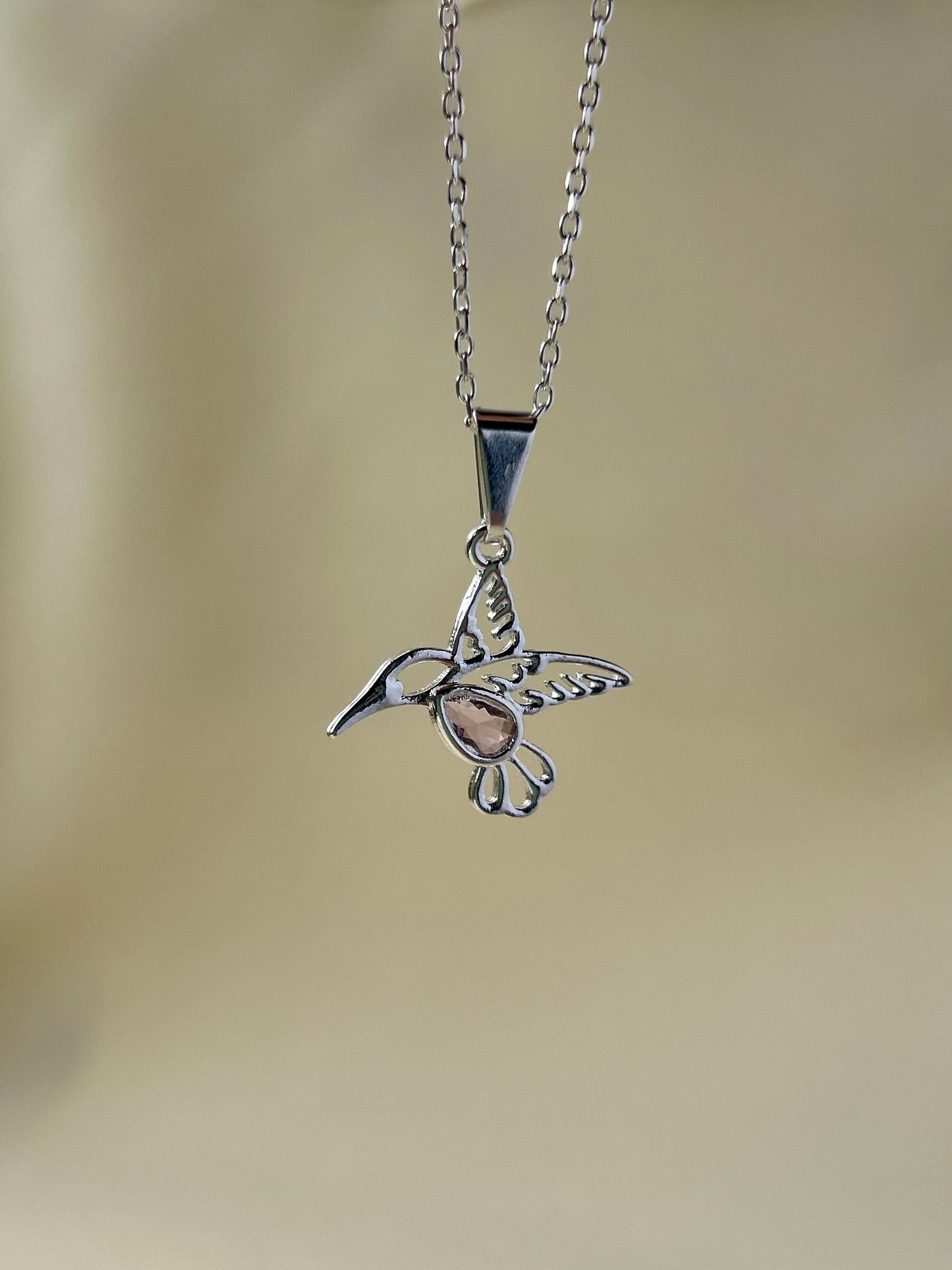 Collar colibrí con circon en plata italiana 925 (45 cm)