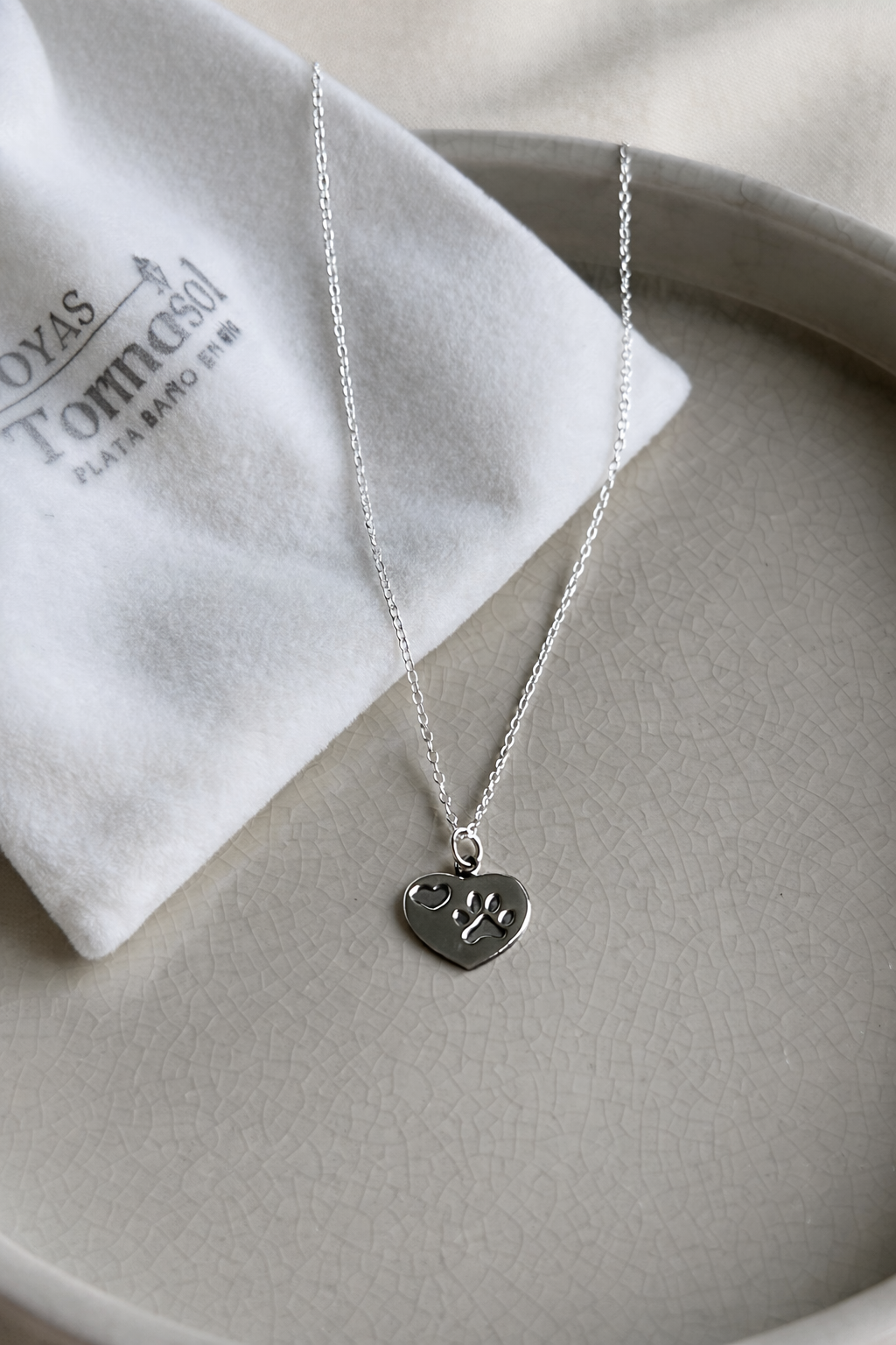Collar Corazón con Huellita de Perrito en Plata 925
