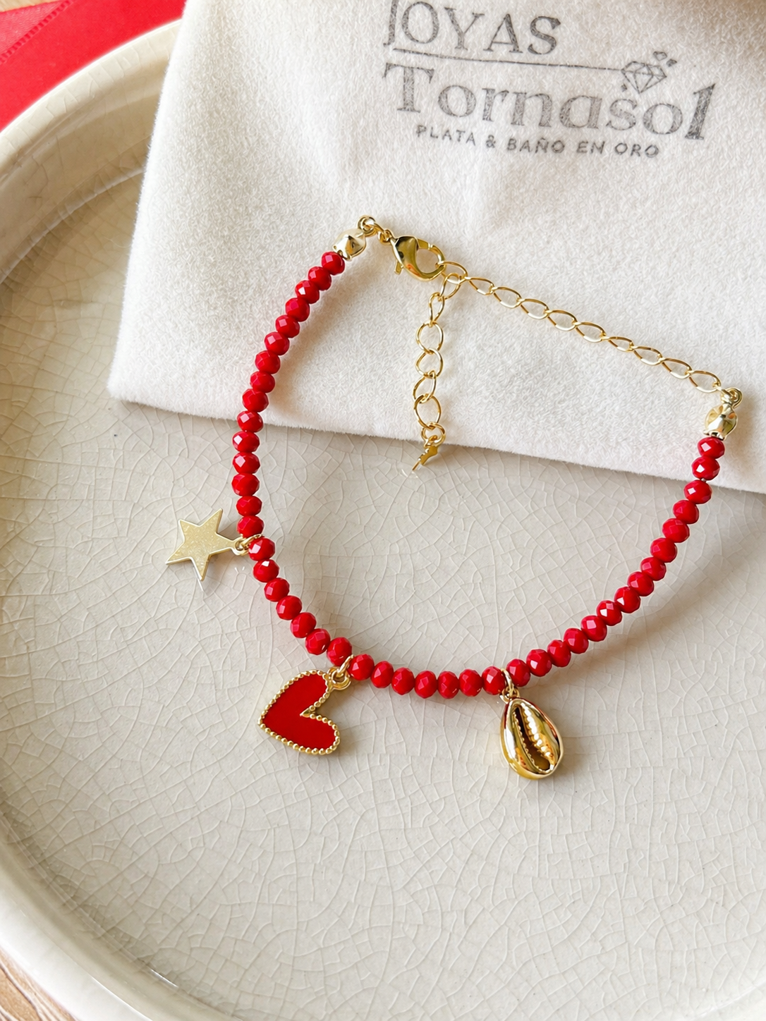 Pulsera Cristales Facetados Rojos
