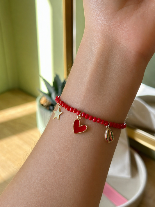 Pulsera Cristales Facetados Rojos