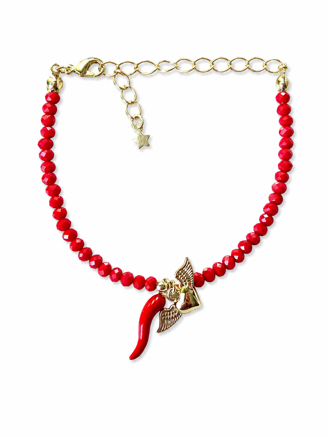 Pulsera Cristales Facetados Corazón alas y ají