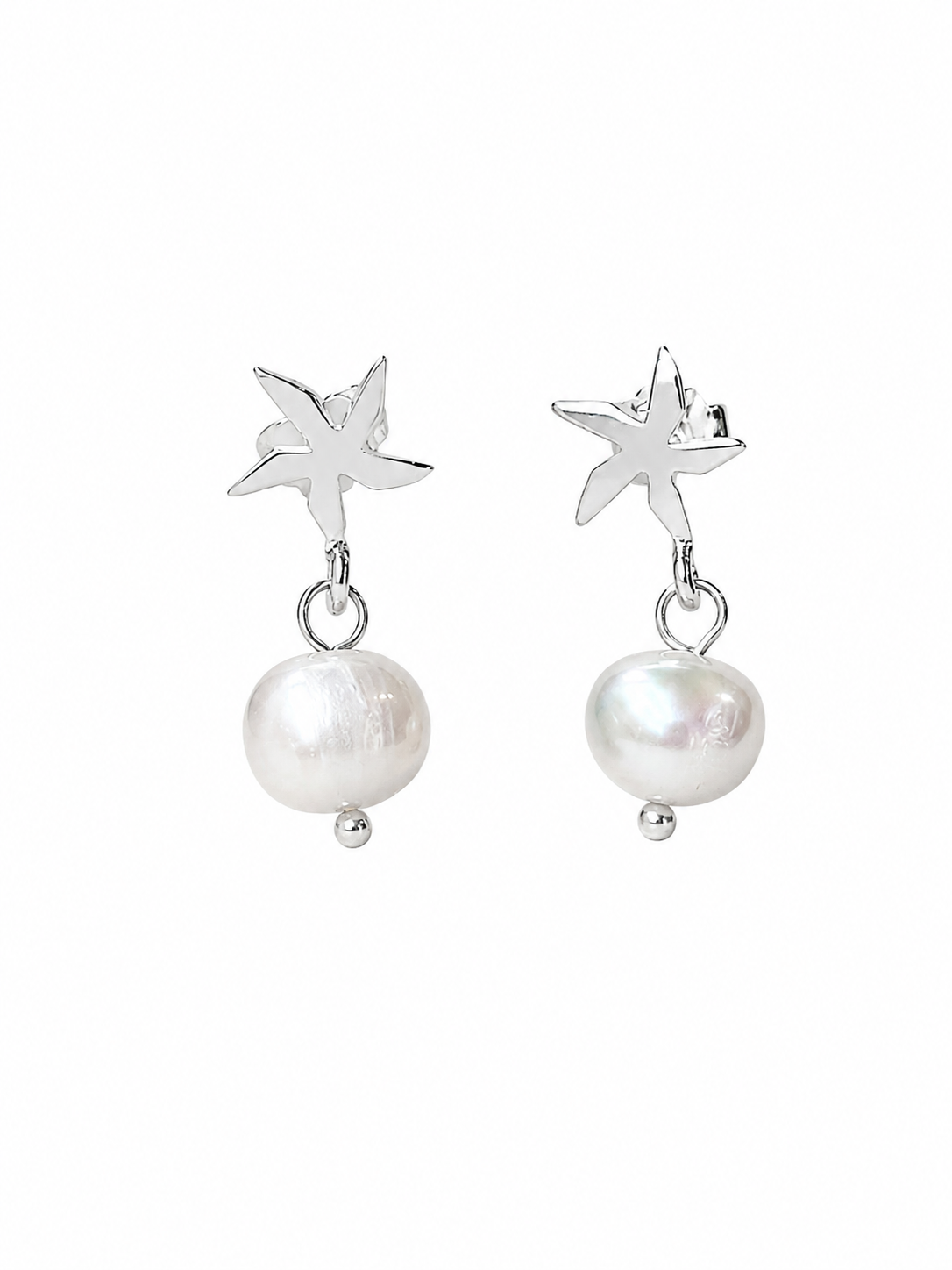 Aros Estrella y Perla Natural en Plata 925
