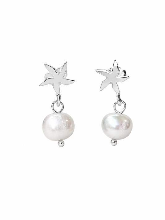 Aros Estrella y Perla Natural en Plata 925