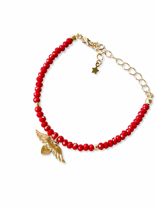 Pulsera Cristales Facetados Corazón Alas