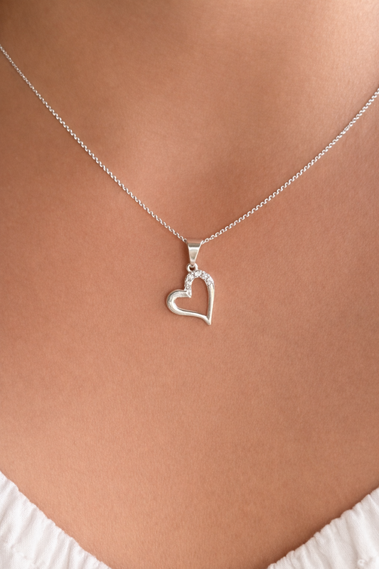 Collar corazón con brillo en plata italiana 925 (45 cm)