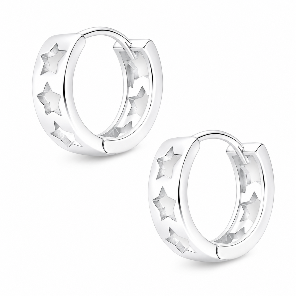 Argollas Huggie Estrellas 11 mm Plata 925