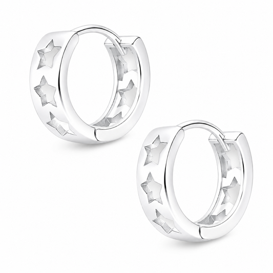 Argollas Huggie Estrellas 11 mm Plata 925