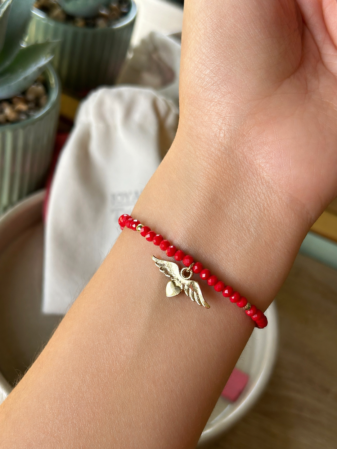 Pulsera Cristales Facetados Corazón Alas