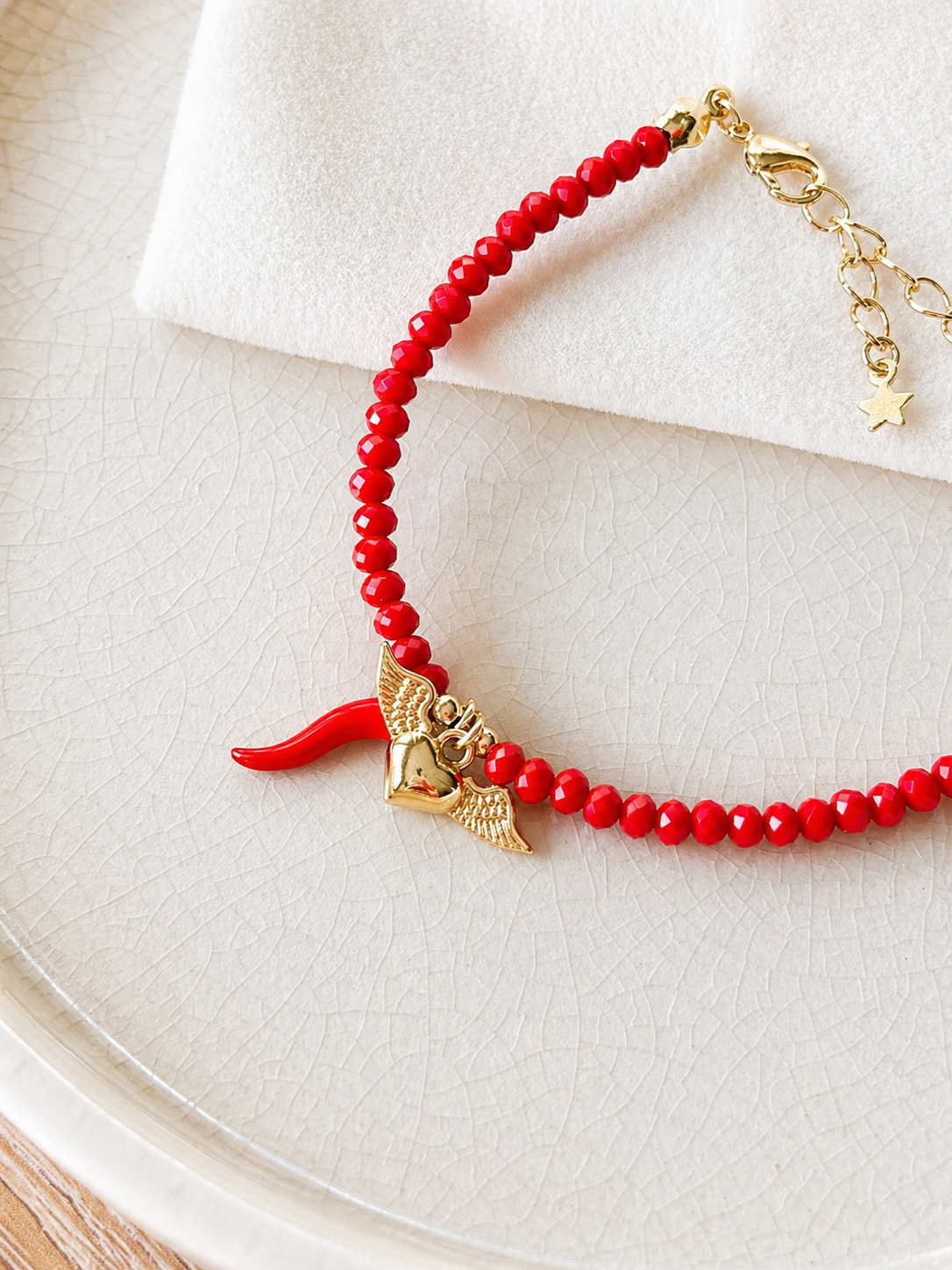 Pulsera Cristales Facetados Corazón alas y ají