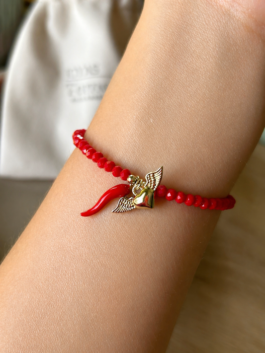 Pulsera Cristales Facetados Corazón alas y ají
