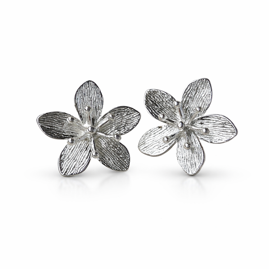 Aros Flor 30 mm enchapados en plata