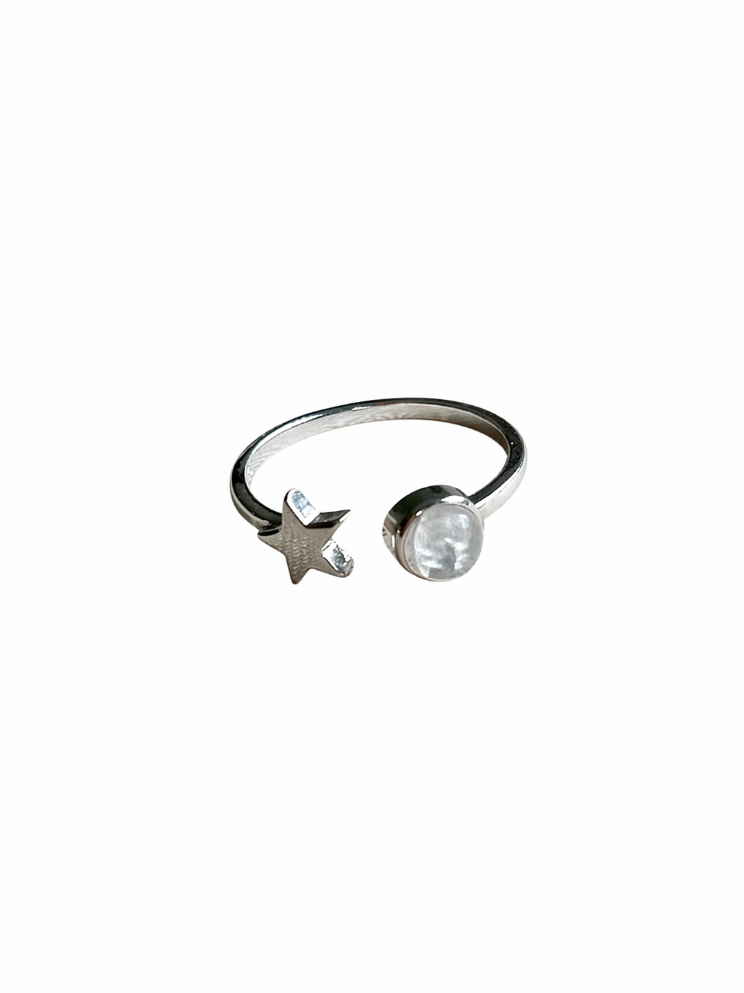 Anillo Estrella con Piedra Luna Ajustable en Plata Fina 925