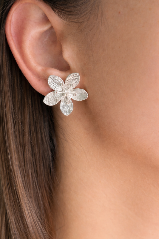 Aros Flor 30 mm enchapados en plata