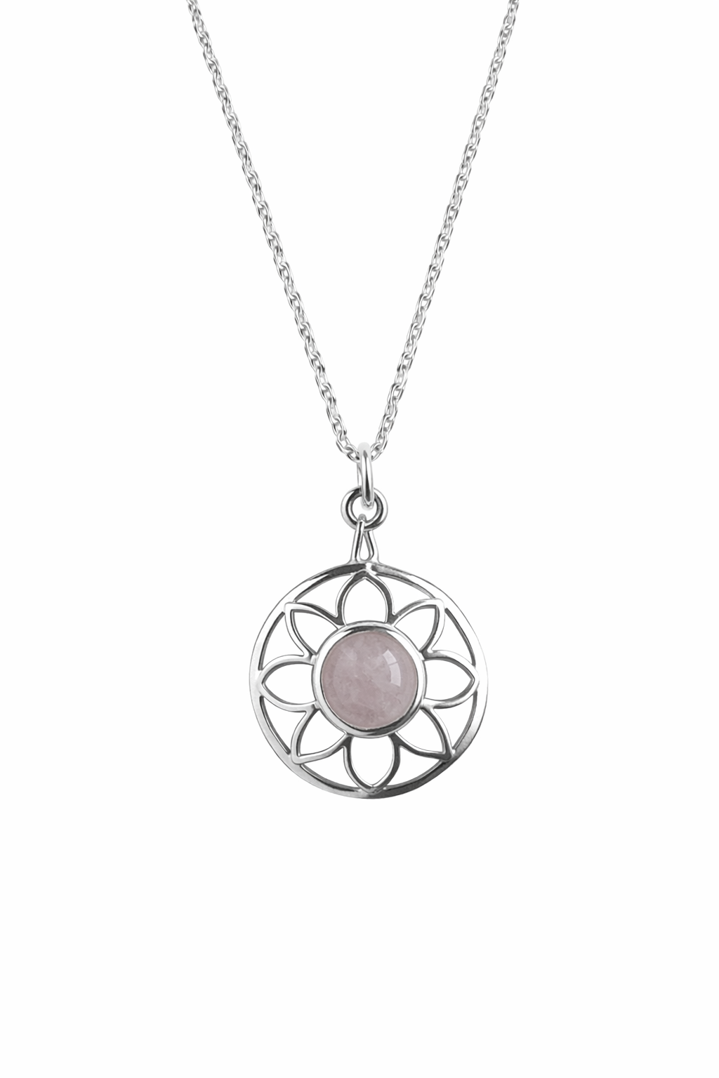 Collar Flor con Cuarzo Rosado en Plata Fina 925