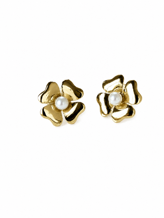 Aros Flor Perla Enchapados en Oro 18K