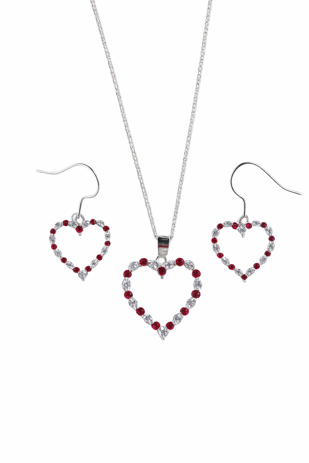 Conjunto Corazón con Circones Fucsia en Plata Fina 925