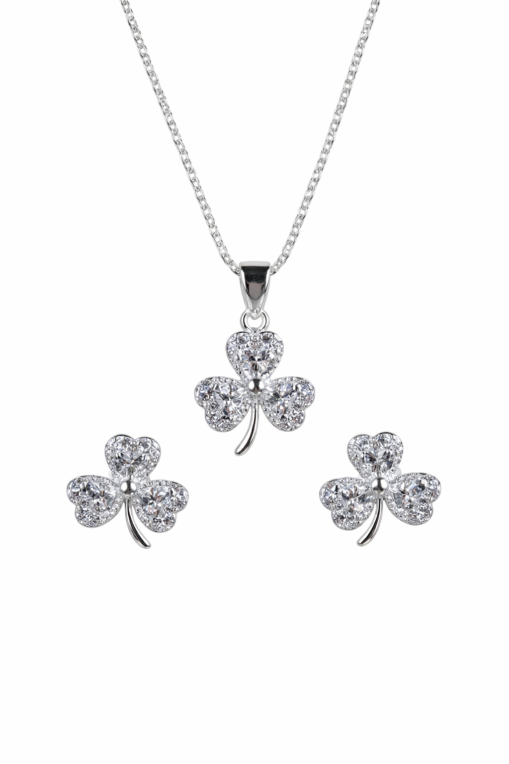 Conjunto Trébol con Circones en Plata Fina 925