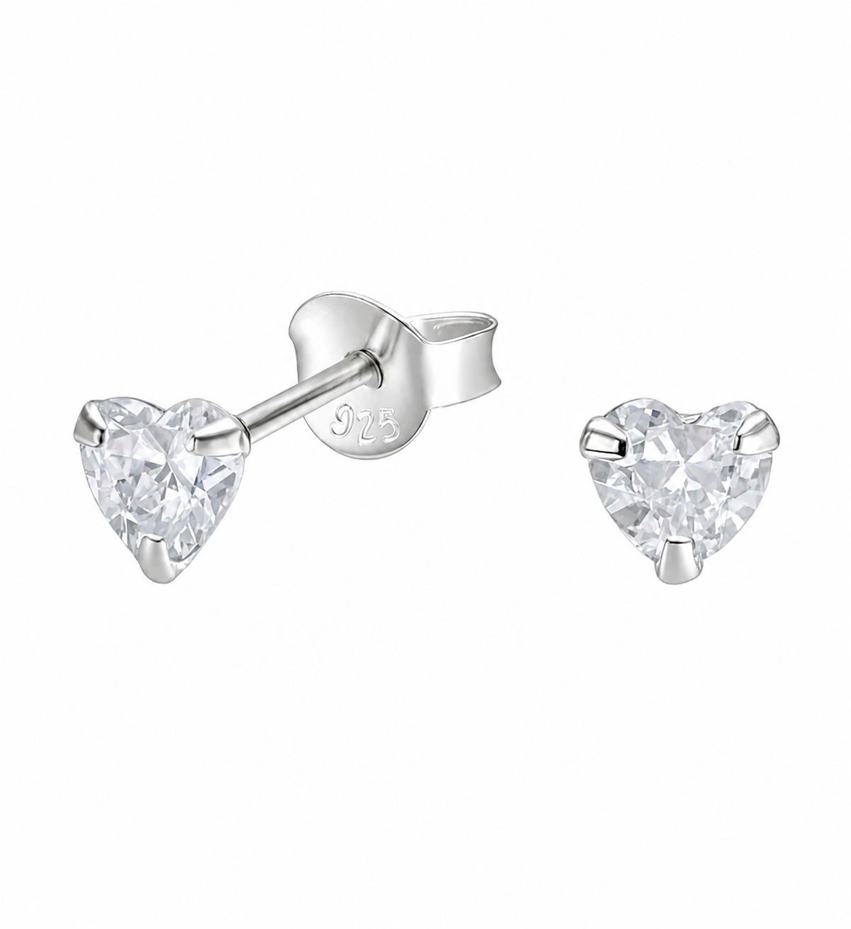 Aros Corazón Circón 4 mm en Plata Fina 925