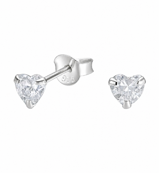 Aros Corazón Circón 4 mm en Plata Fina 925