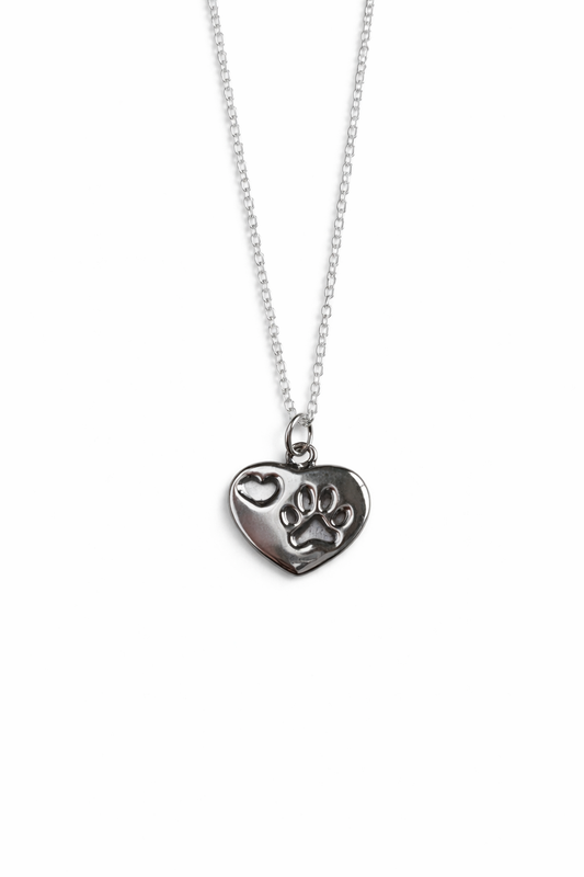Collar Corazón con Huellita de Perrito en Plata 925